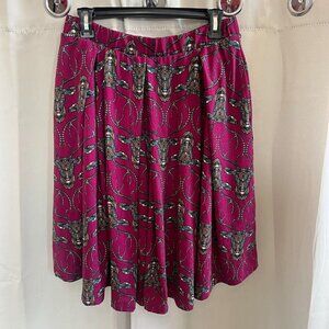 Lularoe Madison Skirt Medium Pleated Midi Knit Pull On Pockets Mosaic Deer 16685